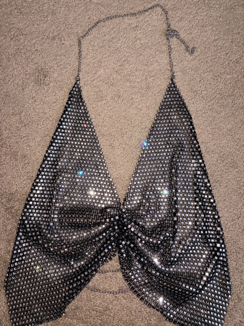 Backless sparkling Halter Top - Black Silver with adjustable top